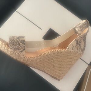 Dolce Vita Cream and Brown Wedge Sandals